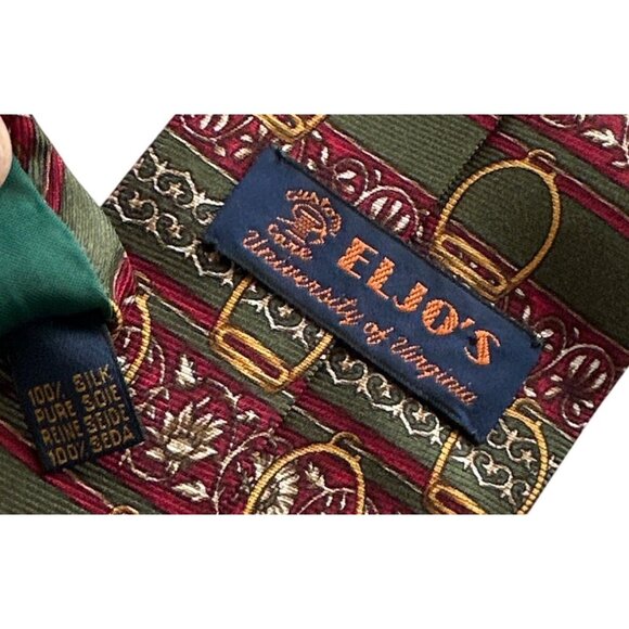 Richel Eljo’s University Of Virginia 100% Silk Tie Green &Red Birdcage Flower - Picture 3 of 4
